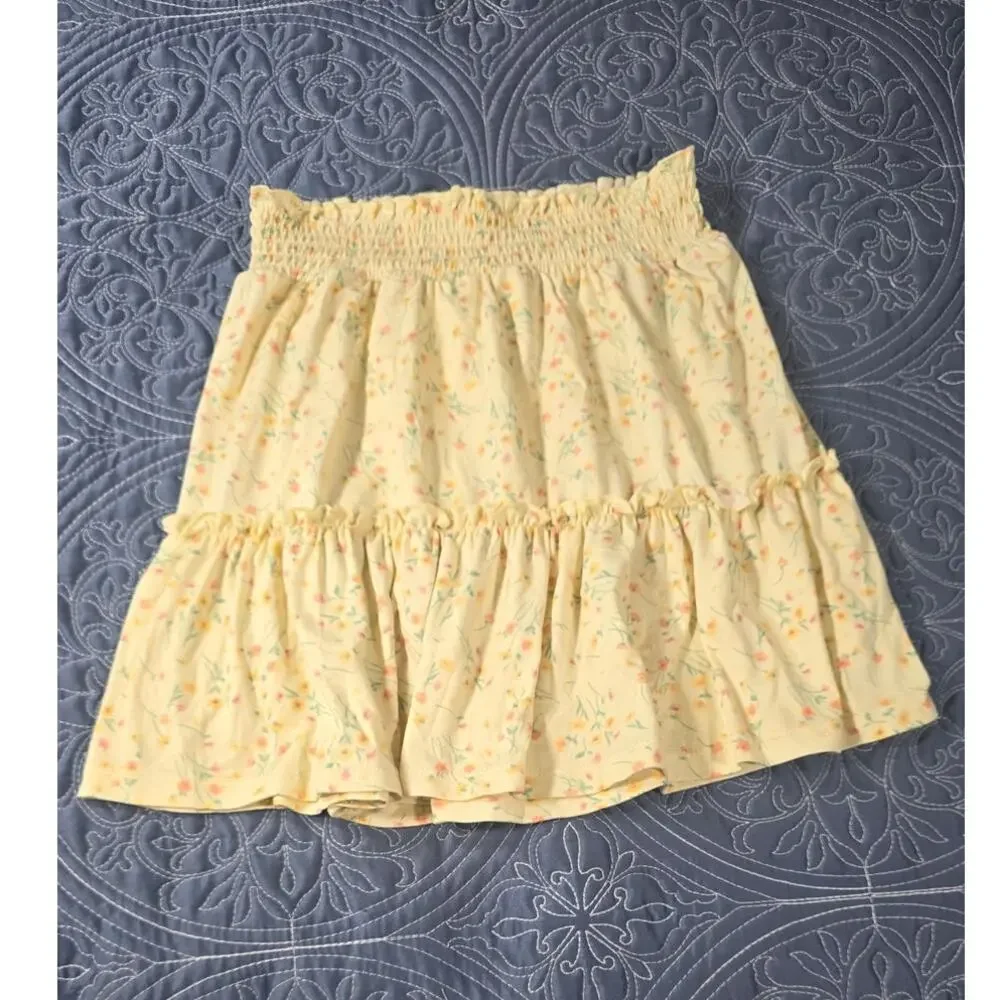 The Commons Yellow Floral Tiered Skirt Girls Medium